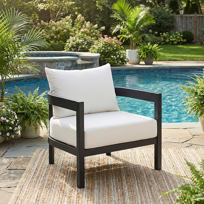 Merax 27.6" Outdoor Curved Patio Accent Chair with All-Weather Coushions, Aluminum Frame Single Lounge for Chair Porch - Photo 2