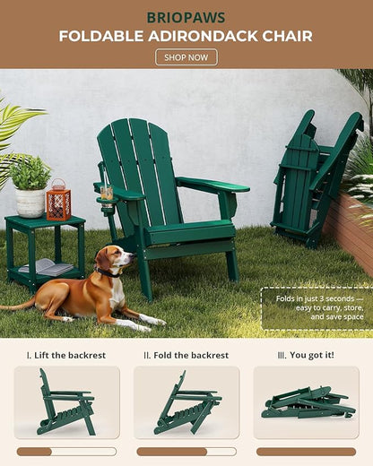 BRIOPAWS Folding-Adirondack-Chairs Set of 4 | HDPE | Fire Pit Chair | Cup Holder | Weather Resistance | Forest | for Outdoor Backyard Deck Patio