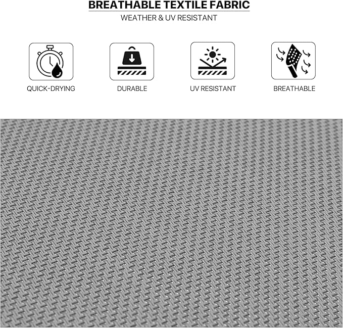 MoNiBloom Lounge Chairs for Outside Set of 3, Folding Adjustable Gray Deck Chair Recliner w/Side Table, Breathable All Weather Wavy Patio Chaise Lounge for Reading and Sunbathing, 350 Lbs Capacity
