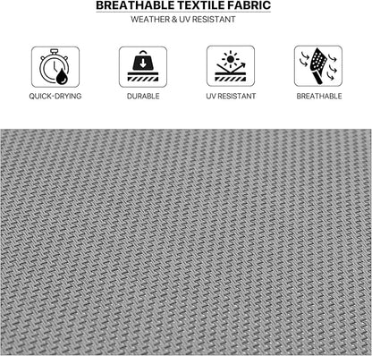MoNiBloom Lounge Chairs for Outside Set of 3, Folding Adjustable Gray Deck Chair Recliner w/Side Table, Breathable All Weather Wavy Patio Chaise Lounge for Reading and Sunbathing, 350 Lbs Capacity