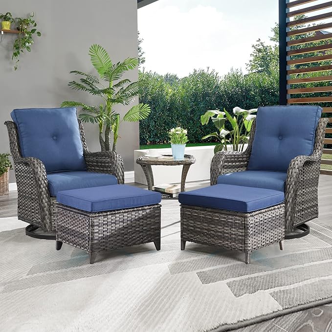 Rilyson Wicker Patio Furniture Set - 5 Piece Rattan Outdoor Sectional Conversation Sets with 2 Swivel Rocking Chairs - Photo 7