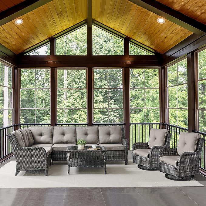 Belord Patio Furniture Set 6 Seats, Outdoor Swivel Rocker Patio Chairs, Oversized Outdoor Sectional Couch - Photo 1