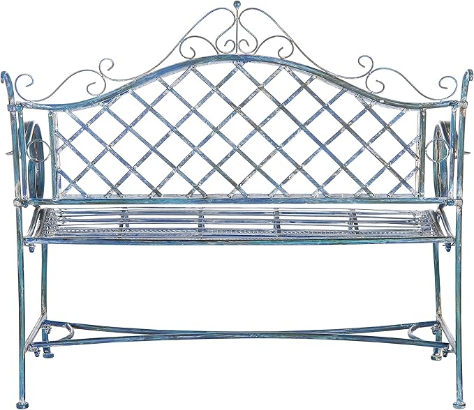 Safavieh PAT5017C Outdoor Collection Abner Antique Blue Wrought Iron 46-inch Garden Bench - Photo 5