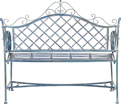 Safavieh PAT5017C Outdoor Collection Abner Antique Blue Wrought Iron 46-inch Garden Bench