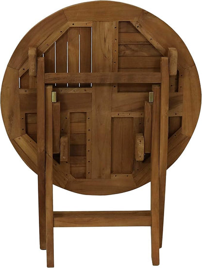 Sunnydaze Round Folding Solid Teak Outdoor Dining Table - Light Wood Stain Finish - 31 Inches