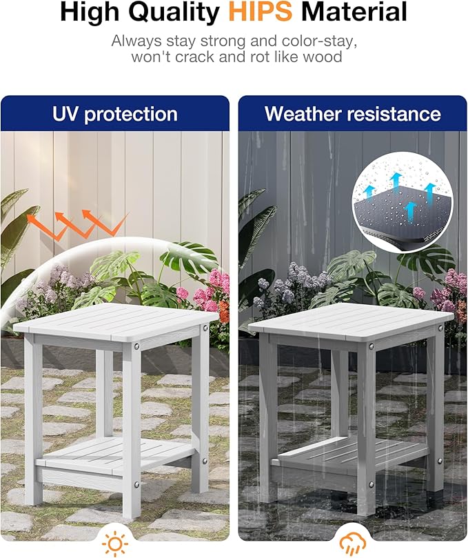 YEFU Outdoor Side Table for Patio: 16" HIPS Weather - Resistant Adirondack Tables Set of 2 - Small Square End Tables - Photo 5