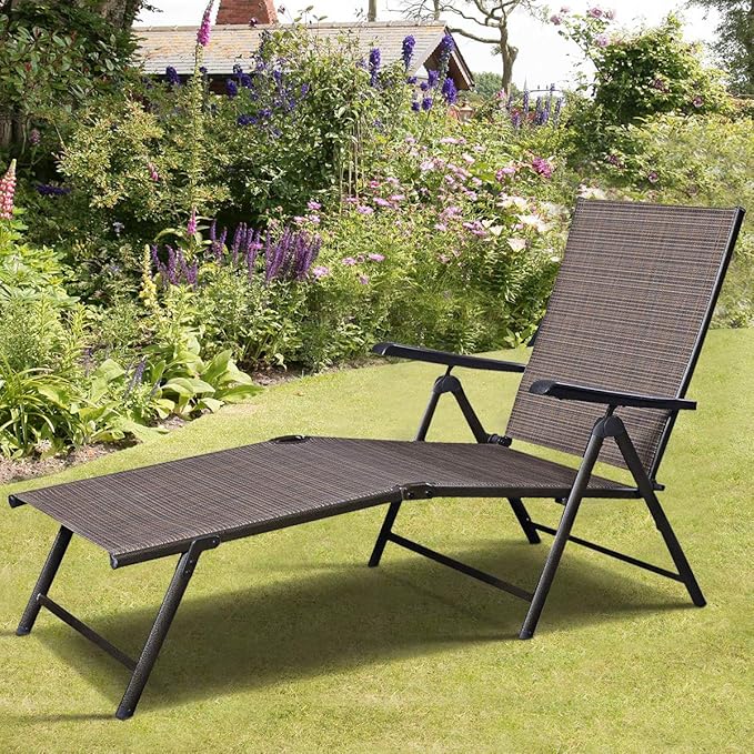 Giantex Set of 2 Chaise Lounge Chair with 5 Adjustable Reclining Positions, Patio Folding Recliner for Yard, Pool - Photo 7