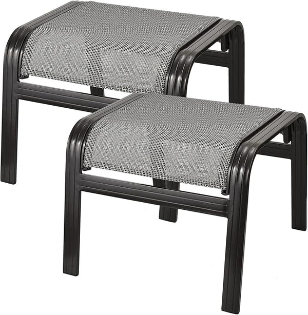 Patio Ottomans Outdoor Foot Rest Aluminum Patio Footstool Samll Seat Wicker Furniture Patio Ottoman 2 Pieces Grey - Photo 1