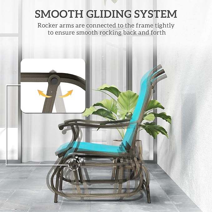 Outsunny Outdoor Glider Chair, Gliders for Outside Patio with Steel Frame and Mesh Fabric for Backyard, Garden - Photo 4