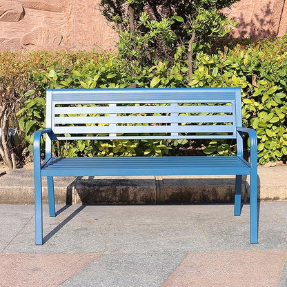 Metal Garden Bench, Outdoor Park Bench, Patio Bench Weatherproof, Porch Bench, Aluminum Alloy Frame, for Porch, Lawn, Balcony and Backyard (Color : Blue)