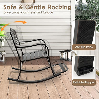 Giantex Patio Rocking Chair, Outdoor Cast Aluminum Rocker w/Footrest, Backrest & Curved Armrests, Heavy-Duty Metal Classic Rocking Leisure Seat for Backyard, Poolside, Balcony (Antique Brown,2)