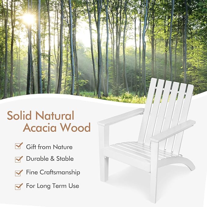 Tangkula Adirondack Chair Acacia Wood Outdoor Armchairs, Weather Resistant for Patio Garden Backyard Deck Fire Pit, Lawn Porch Furniture & Lawn Seating, Campfire Chairs, Adirondack Lounger (2, White)
