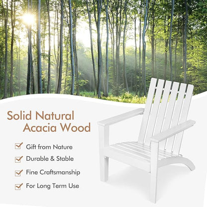 Tangkula Adirondack Chair Acacia Wood Outdoor Armchairs, Weather Resistant for Patio Garden Backyard Deck Fire Pit, Lawn Porch Furniture & Lawn Seating, Campfire Chairs, Adirondack Lounger (2, White)