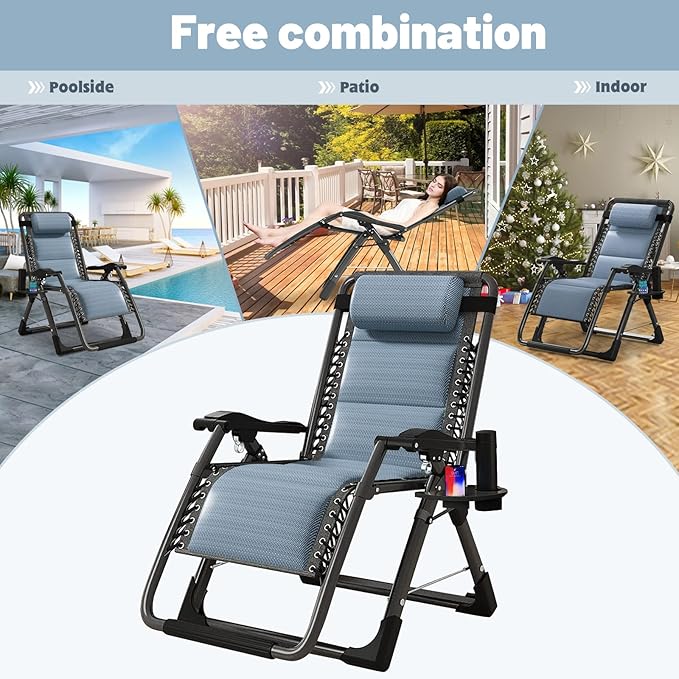 Slsy Zero Gravity Chair, Reclining Lounge Chair with Removable Tray for Indoor and Outdoor - Photo 6