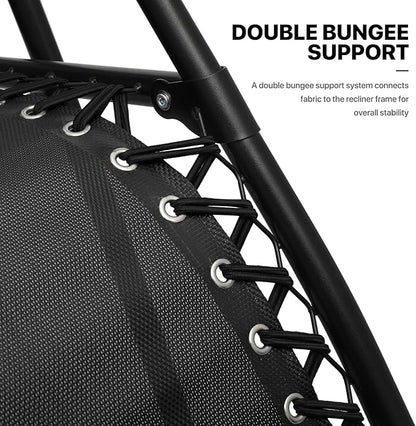 MoNiBloom Table and Patio Chairs Set of 3, Outdoor Adjustable Zero Gravity Folding Breathable Mesh Reclining Lounge Chairs with Pillow and Side Tray, 330lbs Capacity - Black
