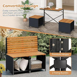 HAPPYGRILL 2-in-1 Outdoor Storage Bench Convertible Picnic Table and Chairs Set with Metal Frame - Photo 6