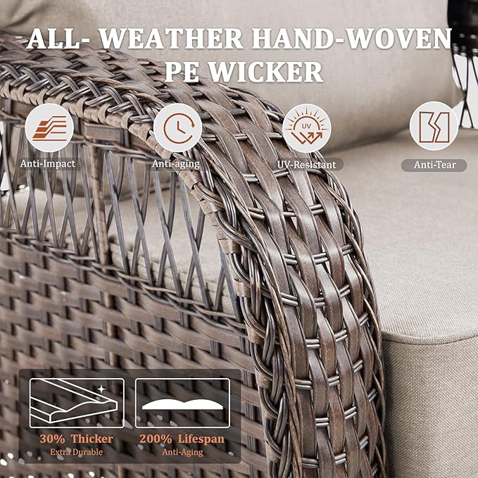 Patio Furniture Set with Fire Pit Table - 7 Pieces All-Weather Wicker Outdoor Furniture with High Back Swivel Chairs - Photo 7