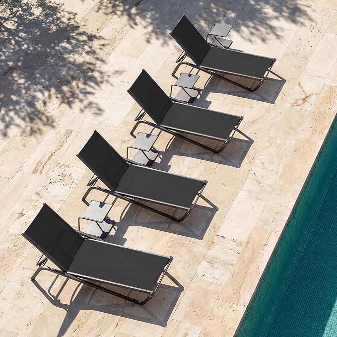 Lounge Chair Set of 2, Aluminum Chaise Lounge Outdoor with Side Table - Photo 9
