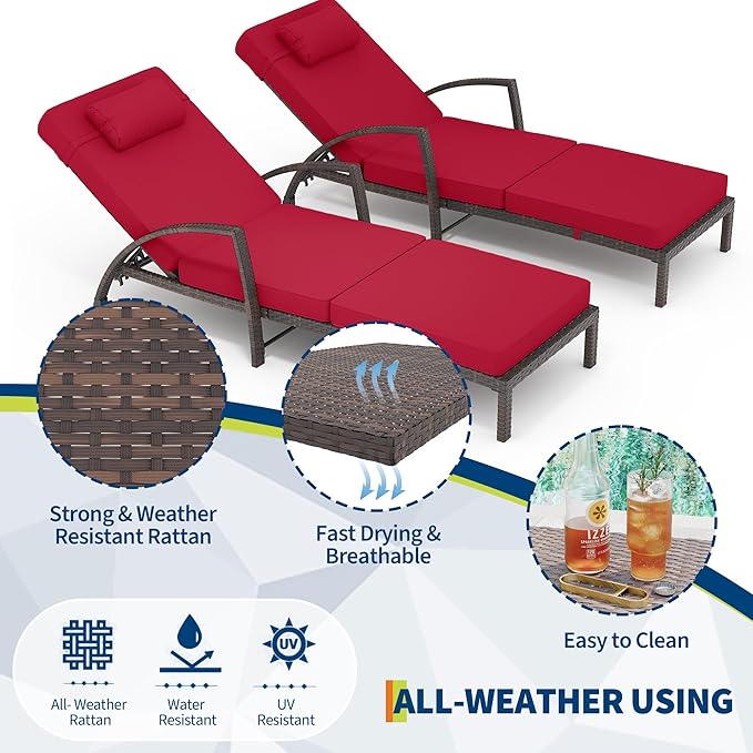 GarveeLife 2-Piece Rattan Patio Folding Chaise Lounge - Photo 6