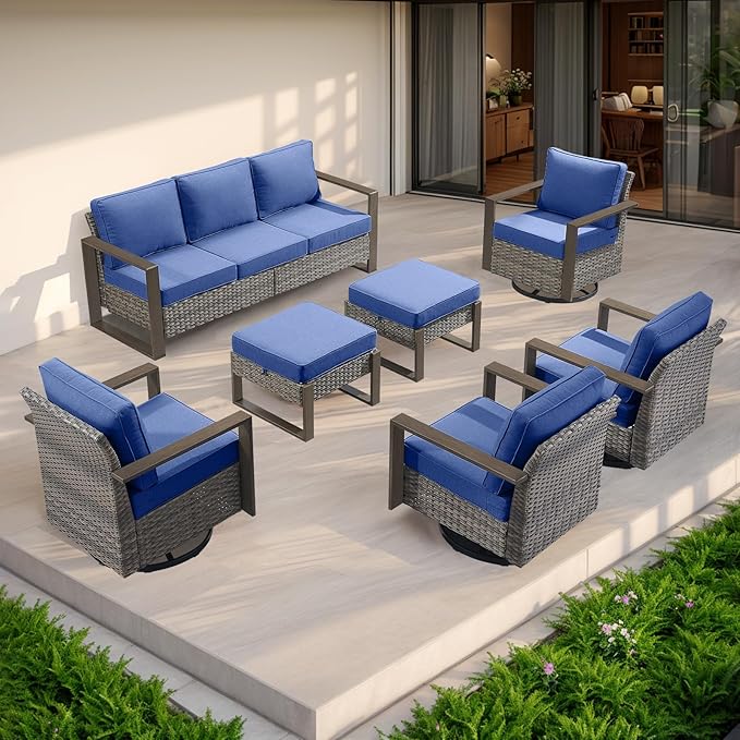 Rilyson Outdoor Ottoman Wicker Patio Footrest - 2 Piece Wicker Footrest Footstools Set with Sturdy Frame - Photo 7