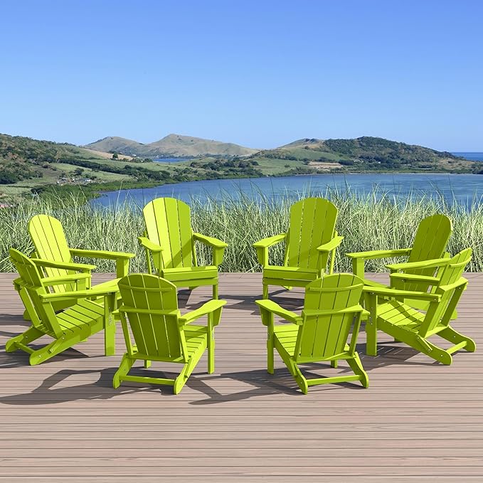 WestinTrends Malibu Malibu Outdoor Folding Poly Adirondack Chair (Set of 8), Lime
