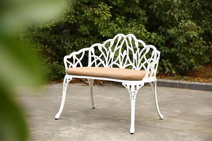 ZeHuoGe Patio Garden Bench Metal Park Bench Cast Aluminum Outdoor Furniture for Patio,Park,Lawn,Yard with Cushion
