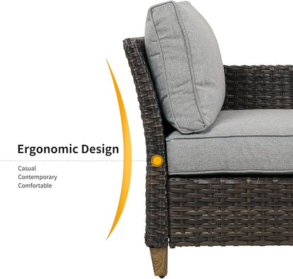 Grand patio Outdoor Furniture, Patio Wicker Sectional Sofa Modular Furniture Set Single Sofa with Thick Cushions and Frame for Deck Porch Poolside Garden (Left Arm)