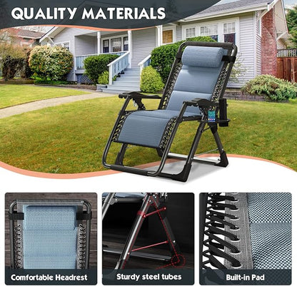 MOPHOTO Zero Gravity Chair, Outdoor Padded Lounge Chair with Side Table, Zero Gravity Recliner Chair, Outdoor Reclining Chair, Sturdy & Comfortable, Supports up to 440lbs