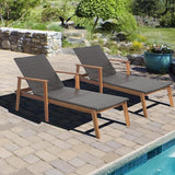 COSTWAY Patio Rattan Chaise Lounge Chair Recliner Back Adjustable Acacia Wood Garden - Photo 5
