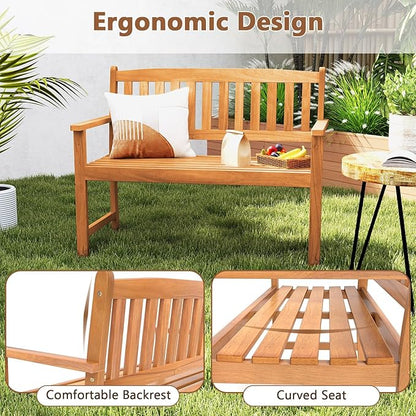 Giantex 2-Person Outdoor Bench, Acacia Wood Patio Bench w/Ergonomic Backrest, Comfortable Armrests & Curved Seat, Garden Bench for Backyard, Patio, Deck, Porch, 800 Lbs Weight Capacity, Natural