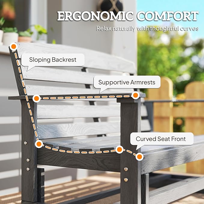 Outsunny 2-Person Outdoor Glider Bench Patio Double Swing Rocking Chair Loveseat w/Slatted HDPE Frame for Backyard - Photo 8