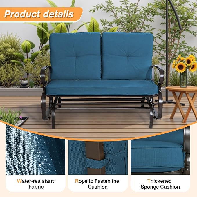 Incbruce Outdoor Swing Glider Rocking Chair Patio Bench for 2 Person - Photo 5