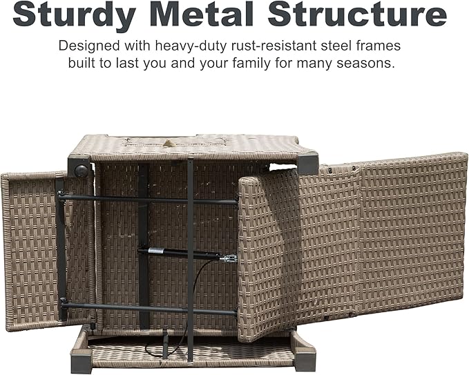 Domi Outdoor Recliner Chair, Patio Recliner with Hand-Woven Wicker, Flip Table Push Back, Adjustable Angle, Thickness Cushions, Reclining Lounge Chair for Indoor & Outdoor Use, Grey