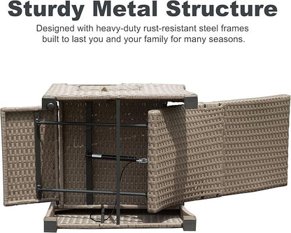 Domi Outdoor Recliner Chair, Patio Recliner with Hand-Woven Wicker, Flip Table Push Back, Adjustable Angle, Thickness Cushions, Reclining Lounge Chair for Indoor & Outdoor Use, Grey