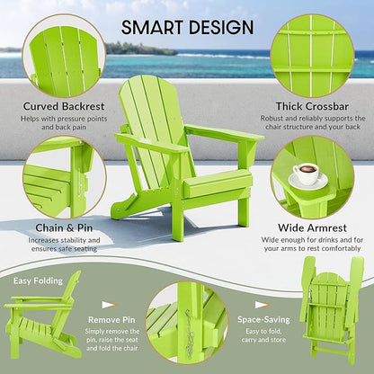 WestinTrends Malibu HDPE Outdoor Patio Folding Poly Adirondack Chair, Lime