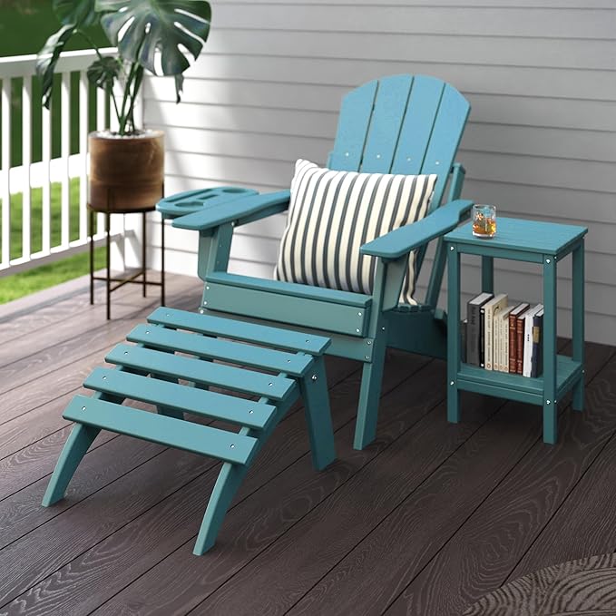 Adirondack Ottoman Set of 4, Folding Adirondack Ottoman for Adirondack Chair, HDPE All Weather Outdoor Footstool for Patio, Backyard, Porch, Garden, Light Blue