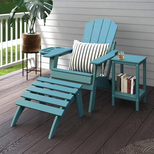 Adirondack Ottoman Set of 4, Folding Adirondack Ottoman for Adirondack Chair, HDPE All Weather Outdoor Footstool for Patio, Backyard, Porch, Garden, Light Blue