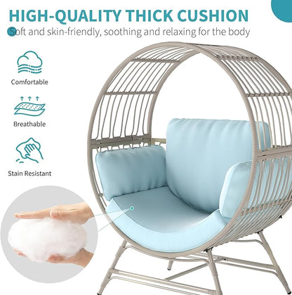 Fancyango Egg Chair Outdoor Indoor, Oversized Rattan Chair with Thicken Cushion, 350LBS Capacity Wicker Patio Lounge Chair, Basket Chair for Living Room Balcony Porch Backyard, Blue