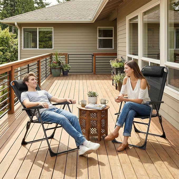 TLSUNNY Folding Patio Chairs Set of 4, Outdoor Lawn Chair w/ 5 Level Adjustable Teslin Back, Removable Headrest - Photo 9