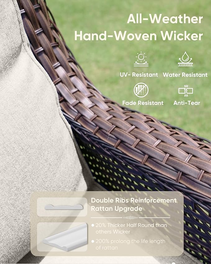 HUMMUH Patio Chairs Wicker Patio Dining Chairs Set of 2 PE Rattan Deep Seating Outdoor Chairs with 4 inch Seat Cushions(Brown/Beige)