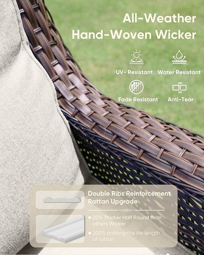 HUMMUH Patio Chairs Wicker Patio Dining Chairs Set of 2 PE Rattan Deep Seating Outdoor Chairs with 4 inch Seat Cushions(Brown/Beige)