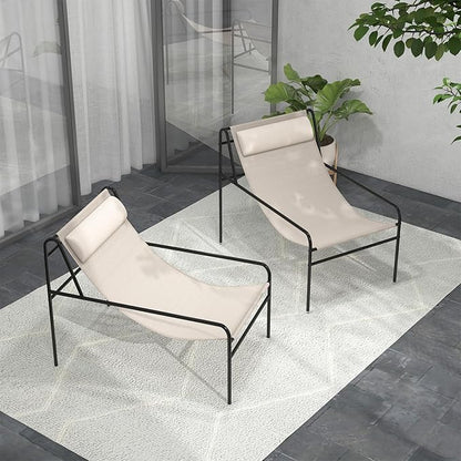 Tangkula Patio Sling Lounge Chair, Modern Sling Accent Chair w/Removable Headrest Pillow, Heavy-Duty Metal Frame, Breathable Seat Fabric, Leisure Chair for Indoor Outdoor, 350 lbs Max Load (1)