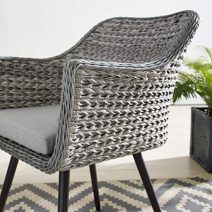 Modway Endeavor Wicker Rattan Aluminum Outdoor Patio Dining Arm Chair with Cushions in Gray Gray - Photo 5