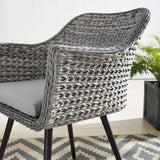 Modway Endeavor Wicker Rattan Aluminum Outdoor Patio Dining Arm Chair with Cushions in Gray Gray - Photo 5