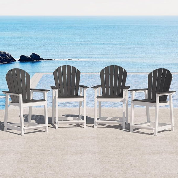 Tall Adirondack Chair Set of 4, Eco-Friendly Recycled Stylish Patio Bar Stools & Heavy Duty Lifeguard Chair - Photo 1