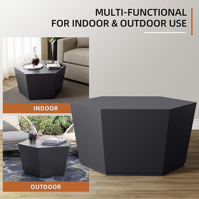 UPHA 28" Hexagon Outdoor Coffee Table, Modern Hollow Concrete Patio Table, Small Minimalist Low Accent Table for Living Room, Balcony, Deck, Backyard, Dark Gray