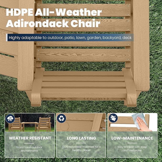 PLUUV Tall Adirondack Chairs Set of 2, All Weather HDPE Poly Bar Height Balcony Adirondack Chair with Removable Double Connecting Trays, Outdoor Adirondack Barstools for Deck, Patio, Yard, Pool, Lawn