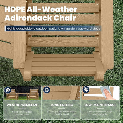 PLUUV Tall Adirondack Chairs Set of 2, All Weather HDPE Poly Bar Height Balcony Adirondack Chair with Removable Double Connecting Trays, Outdoor Adirondack Barstools for Deck, Patio, Yard, Pool, Lawn
