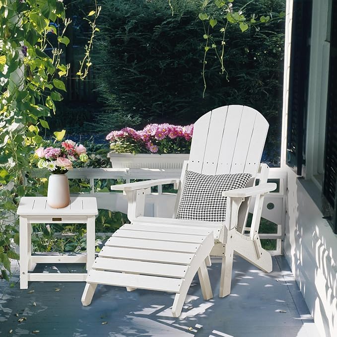 Adirondack Ottoman Set of 2, Plastic Folding Adirondack Footstool, All Weather Ottoman for Adirondack Chairs, Widely Used for Outdoor, Porch, Patio, Garden, Poolside, Fire Pits - White