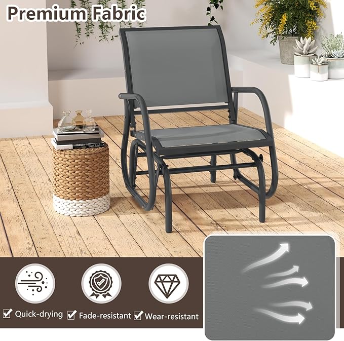 Tangkula Swing Glider Chair, Ergonomic Rocking Chair with Comfortable Fabric, Iron Frame, 4 Non-Slip Foot Pads - Photo 8
